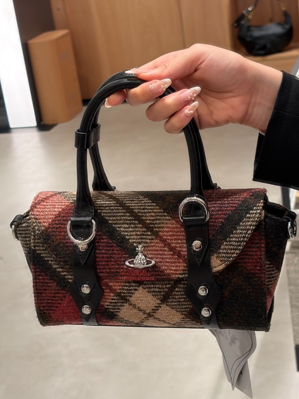 Saturn Retro Plaid High-grade Woolen Portable Women's Handbag