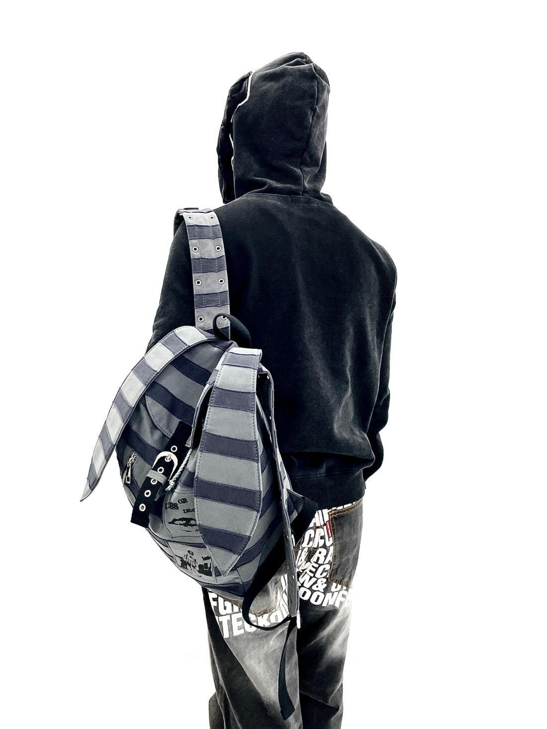 Striped Stitching Rabbit Ears Punk Rock Subculture Patch Women's Backpack