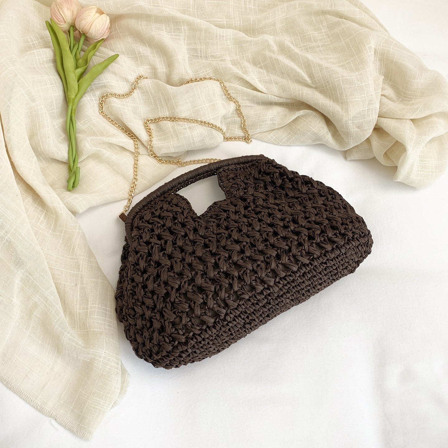 Women's Spring Weaving Straw Chain Stylish Good Underarm Bag