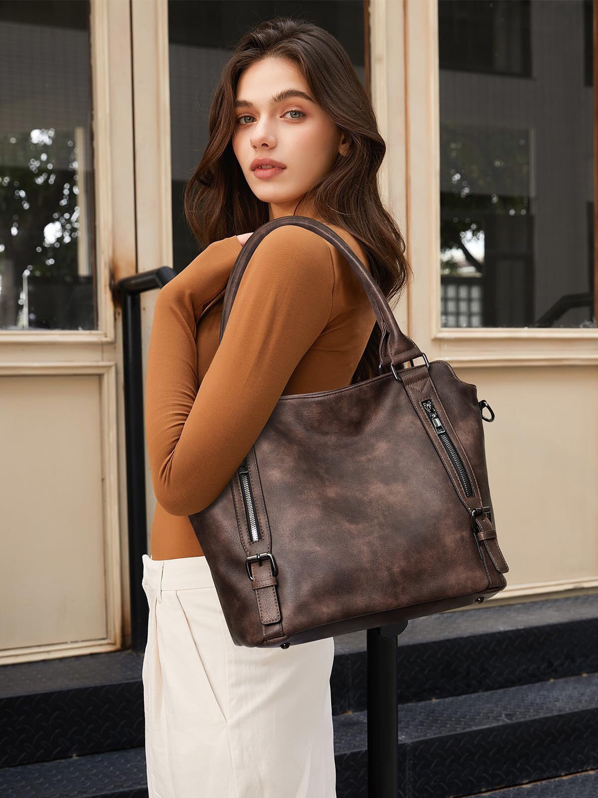 Double Zipper Portable Soft Leather Capacity Bags
