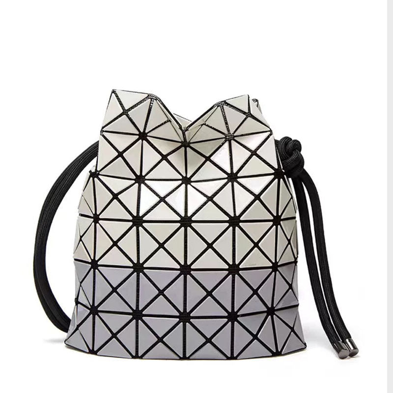 Women's House Drawstring Geometric Cutting Piece Type Large Bucket Bag
