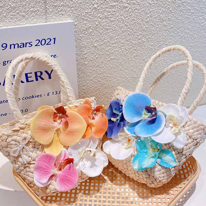 Vacation Beach Style Bohemian Phalaenopsis Flower Woven Personality Women's Handbag