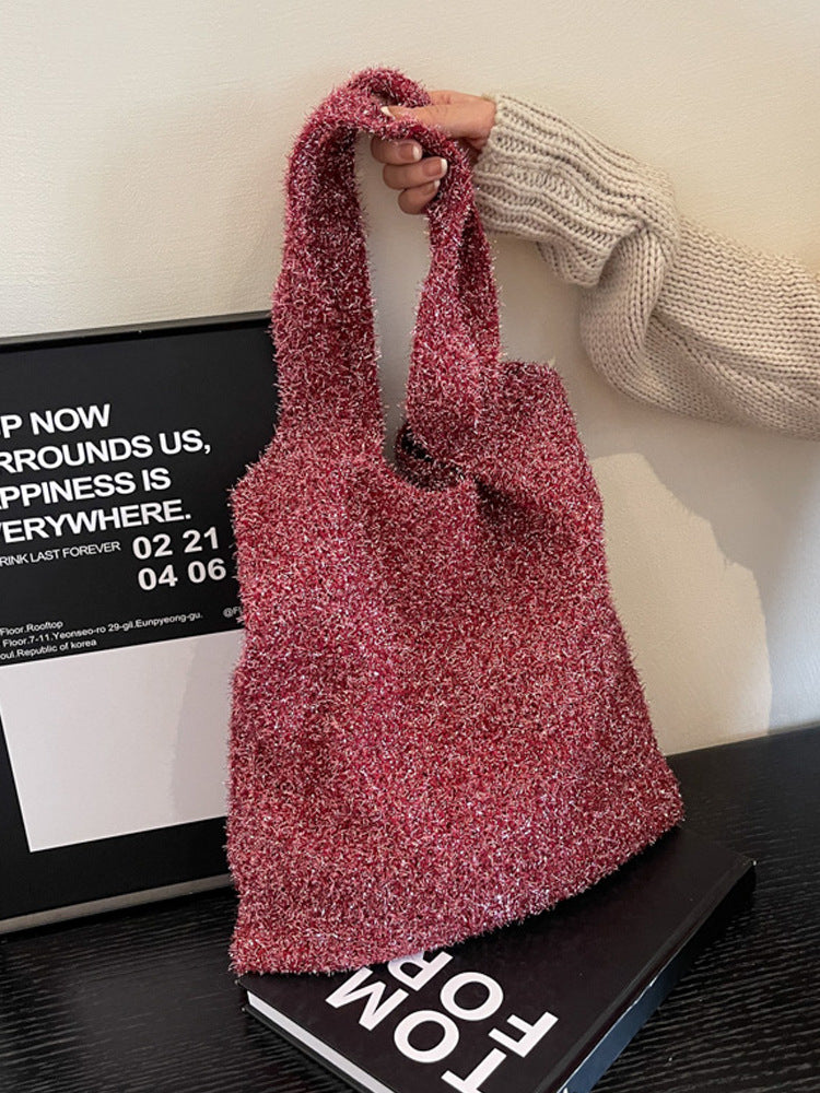 Popular Shiny Soft Knitted Simple Underarm Bags
