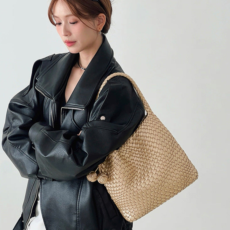 Medium Pretty Woven Large Capacity Commuter Burst Shoulder Bags