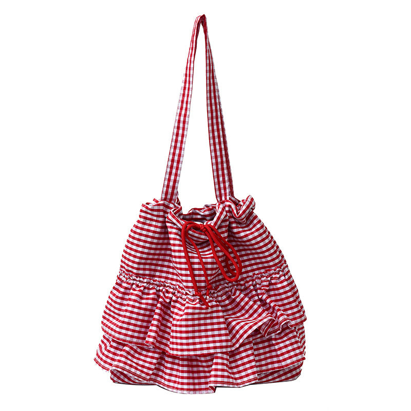 Women's Trendy Plaid Korean Style Fashion Large Capacity Canvas Tote Bags