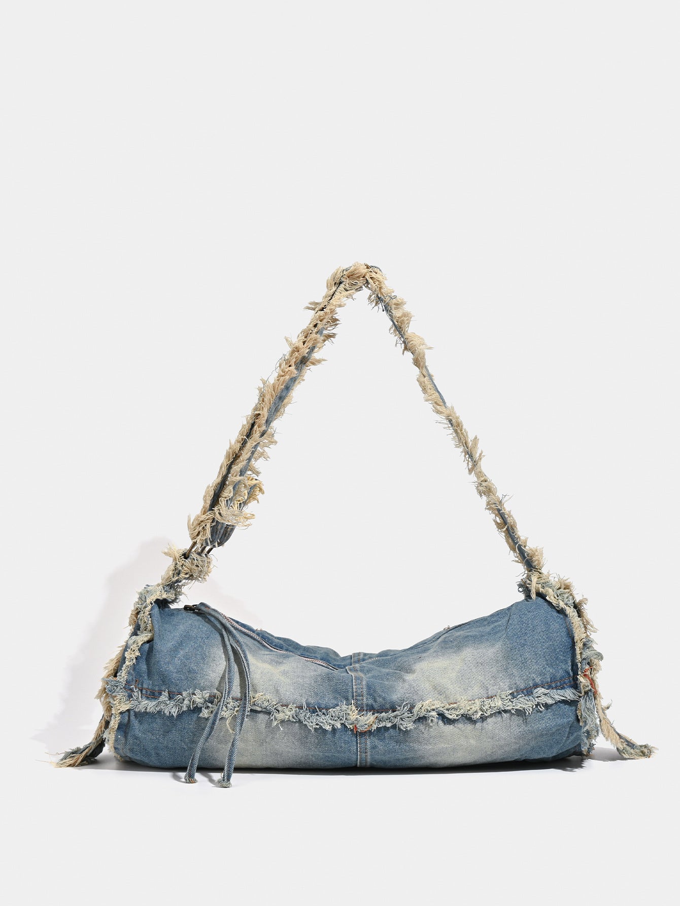 Women's Large Capacity Washed Jean Korean Style Tassel Design Senior Women's Shoulder Bag