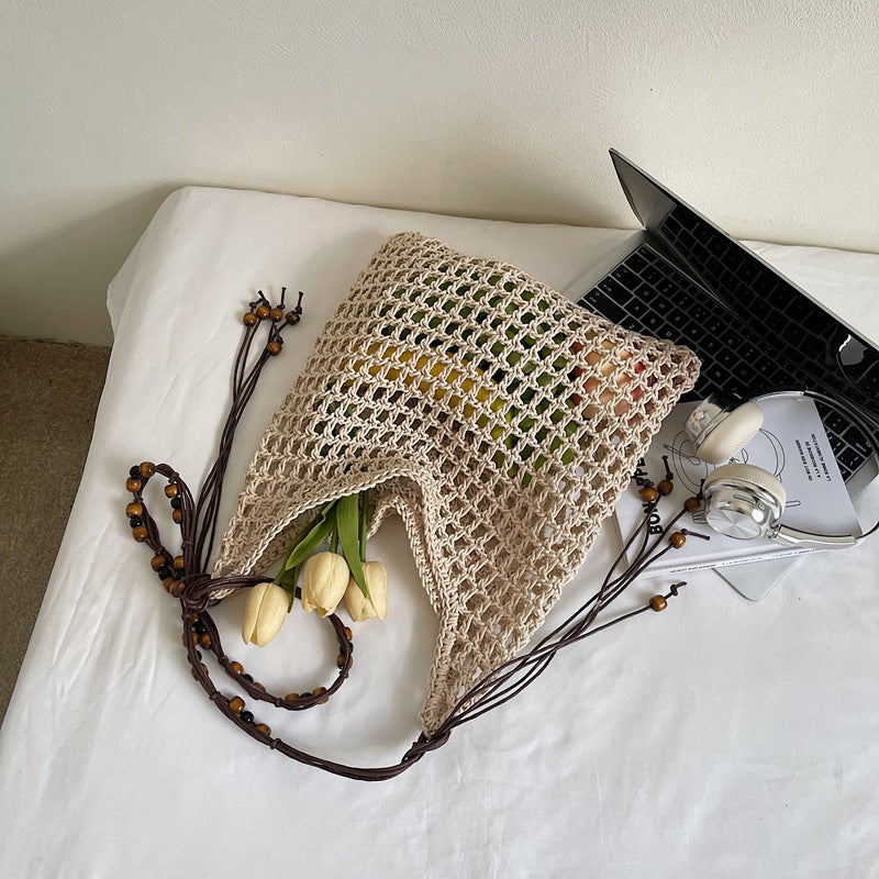 Summer Idle Style Hollow Straw Large Capacity Beaded Weave Bags