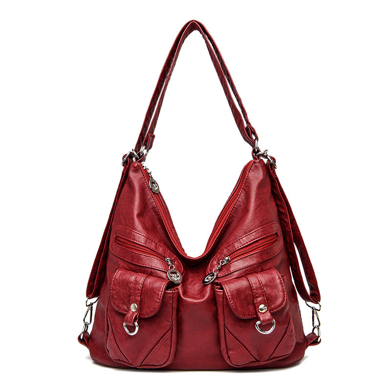 Women's Female Lady Soft Leather Simple Backpacks