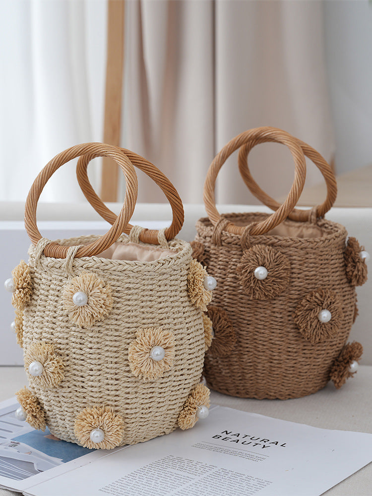 Women's Hand Handmade Woven Pearl Round Bracelet Women's Handbag