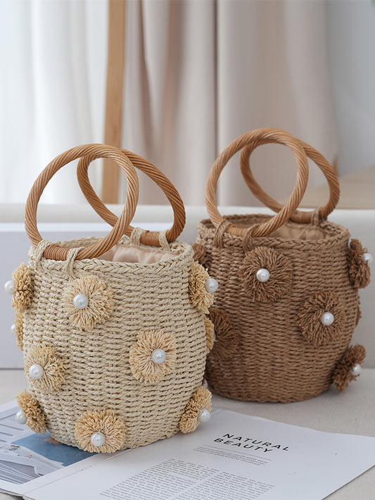 Women's Hand Handmade Woven Pearl Round Bracelet Women's Handbag