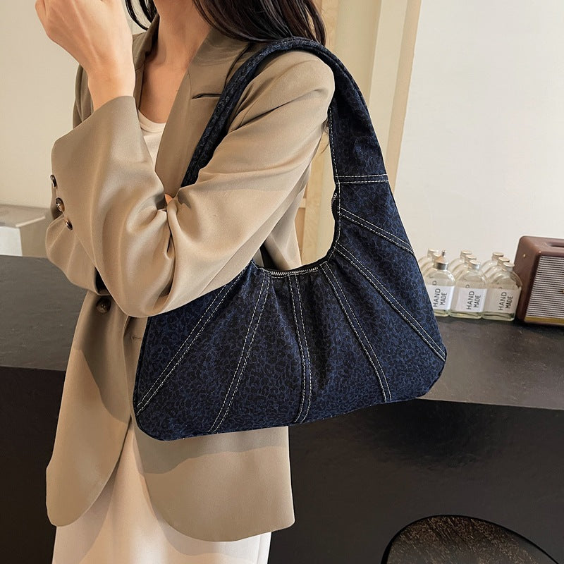 Women's Large Capacity Denim Commuter Underarm Portable Tote Bags