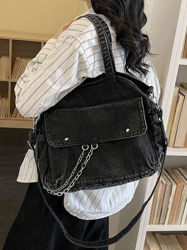 Women's Korean Washed-out Denim Versatile Large Capacity Tote Bag