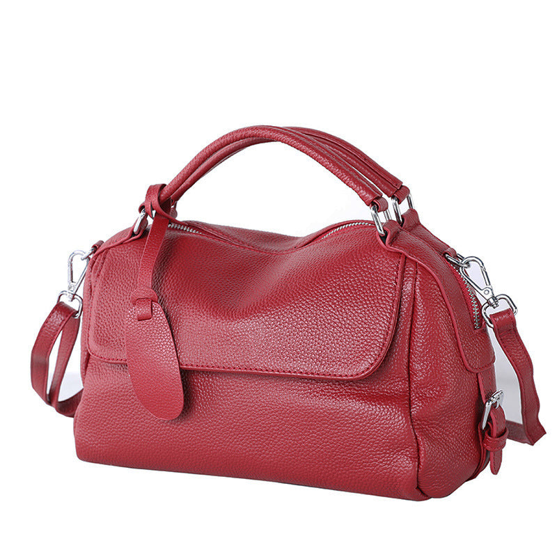 Women's Genuine Leather Portable Litchi Pattern First Layer Cowhide Bags