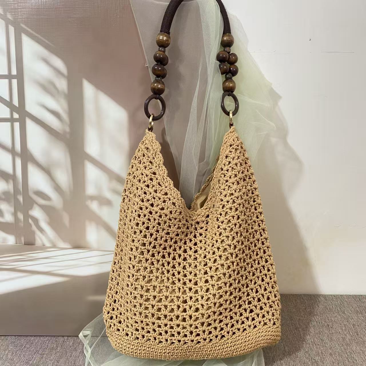 High-grade Lace Hand-woven Beads Niche Cotton String Vacation Seaside Bags