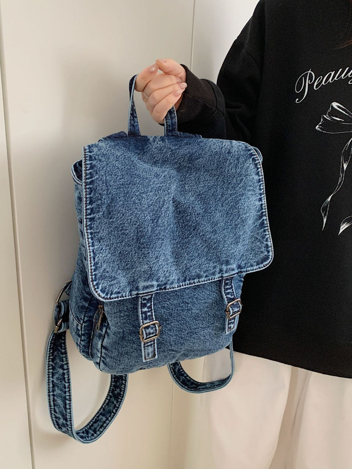 Women's & Men's Spring Denim Washed-out Vintage Large Capacity Women's Backpack