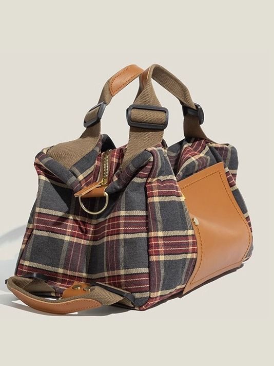 Women's Large Capacity Red Check Pattern Personality College Leisure Backpack