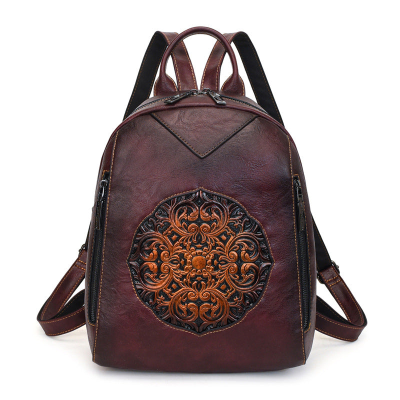 Women's Light Luxury Trendy Commute Simple Lightweight Vintage Printed Large Women's Backpack