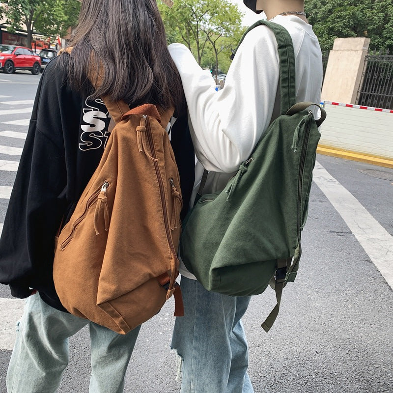 Women's & Men's Large Capacity Fashion Pure Color Washed Leisure Backpack