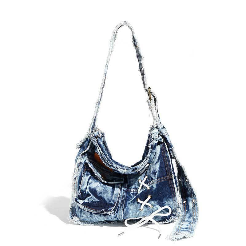 Women's Large Capacity Hot Worn Looking Washed-out Jean Women's Shoulder Bag