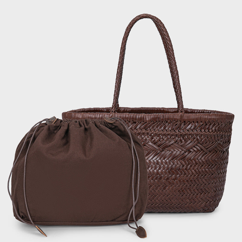 First Layer Cowhide Vegetable Basket Vintage Women's Handbag