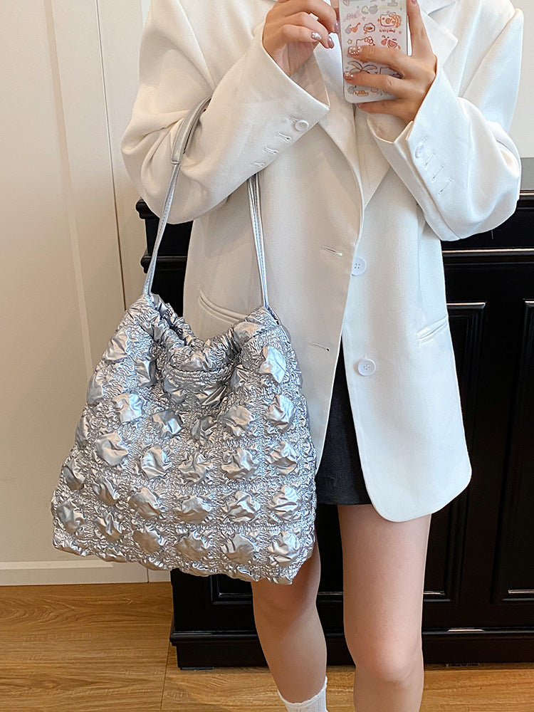 Women's Capacity Totes Niche Pleated Cloud Puff Rhombus Shoulder Bags