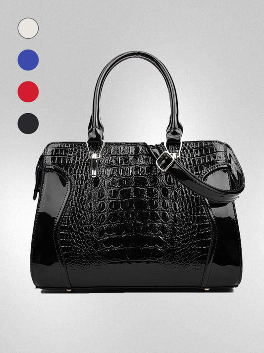 Women's Trend Solid Color Crocodile Pattern Horizontal Handbags