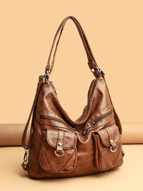 Women's Female Lady Soft Leather Simple Backpacks