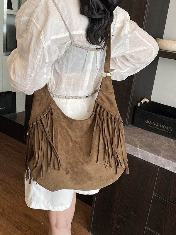 Women's Large Capacity Crescent Trendy Simple Deerskin Veet Retro Bags