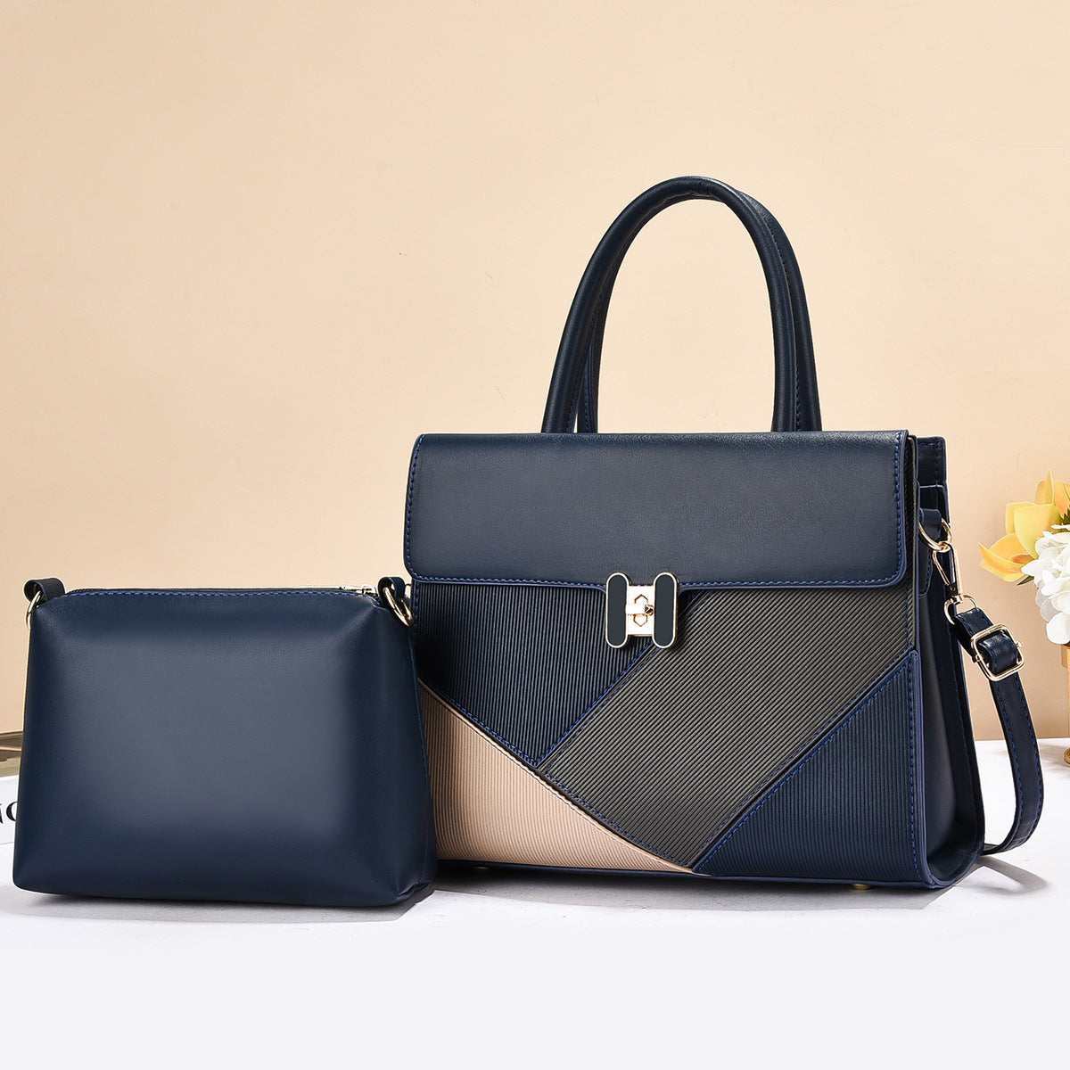 Women's High-grade Color Matching Texture Patchwork Western Style Handbags