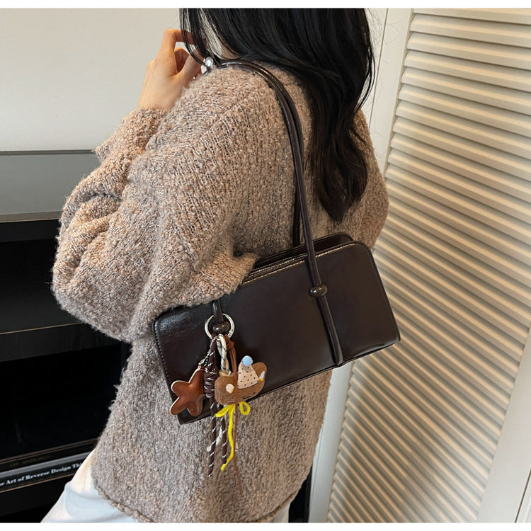 Elegant Underarm Retro Bright Noodle Texture Portable Baguette Large Women's Shoulder Bag