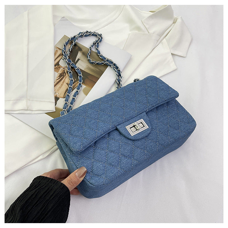 Women's Fashion Diamond Style Chain Denim Batch Bags