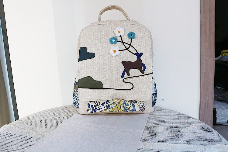 Women's Vintage Printing Wax Line Woven Fresh Women's Backpack