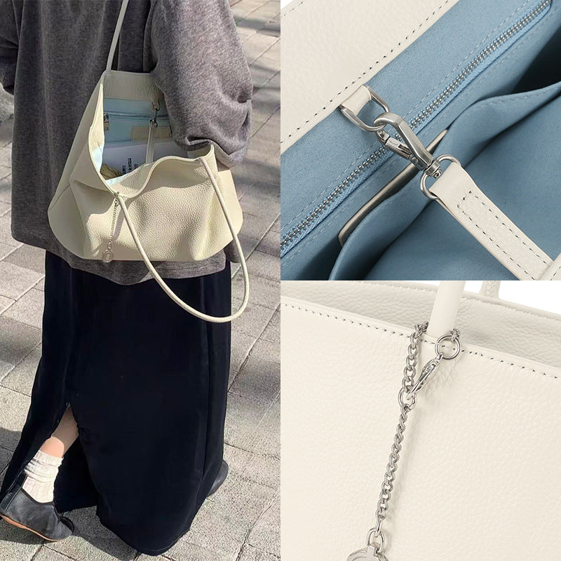 Women's Niche Shopping Cowhide Simple Large Capacity Underarm Bag