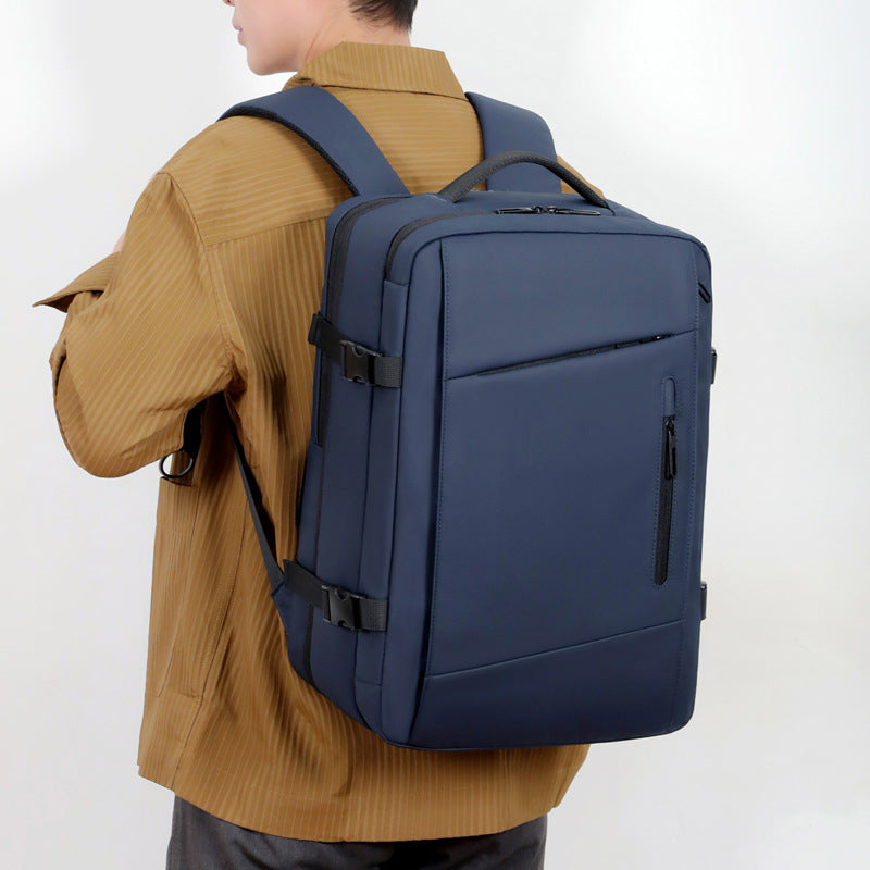 Men's Large Capacity High-grade Leather Expansion Vacuum Compression Business Backpack