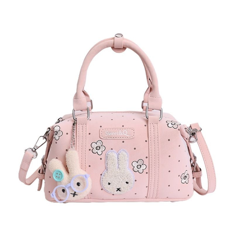 Women's Korean Style Flower Embroidered Miffy Rabbit Design Cute Polka Bags