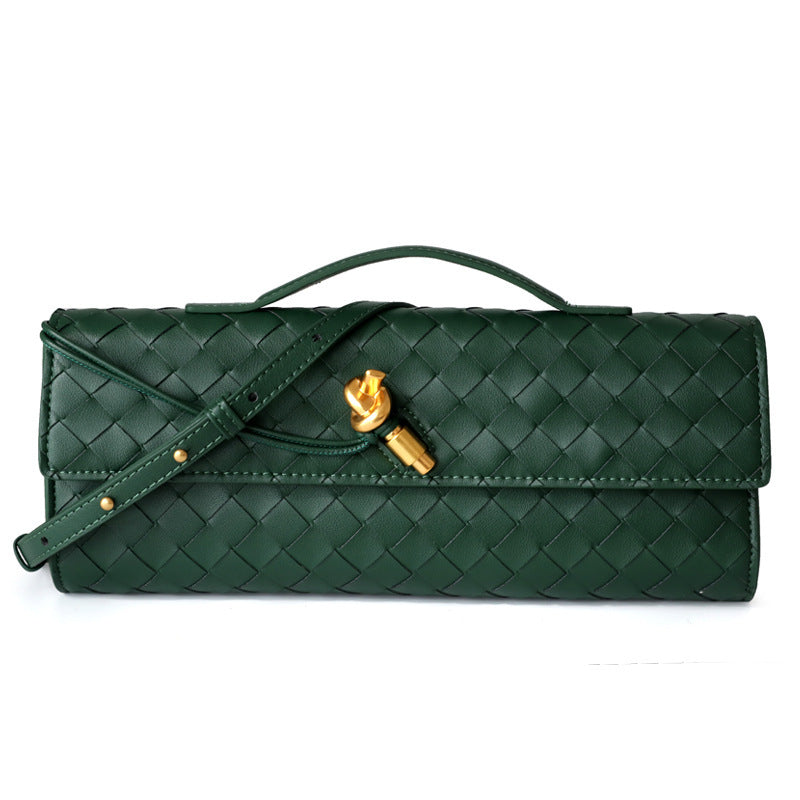 Spring Woven Dinner Cowhide Baguette Horizontal Women's Messenger Bag