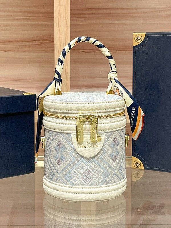 Jin Ethnic Style Creative Fortune Chinese Embroidery Round Bucket Bags