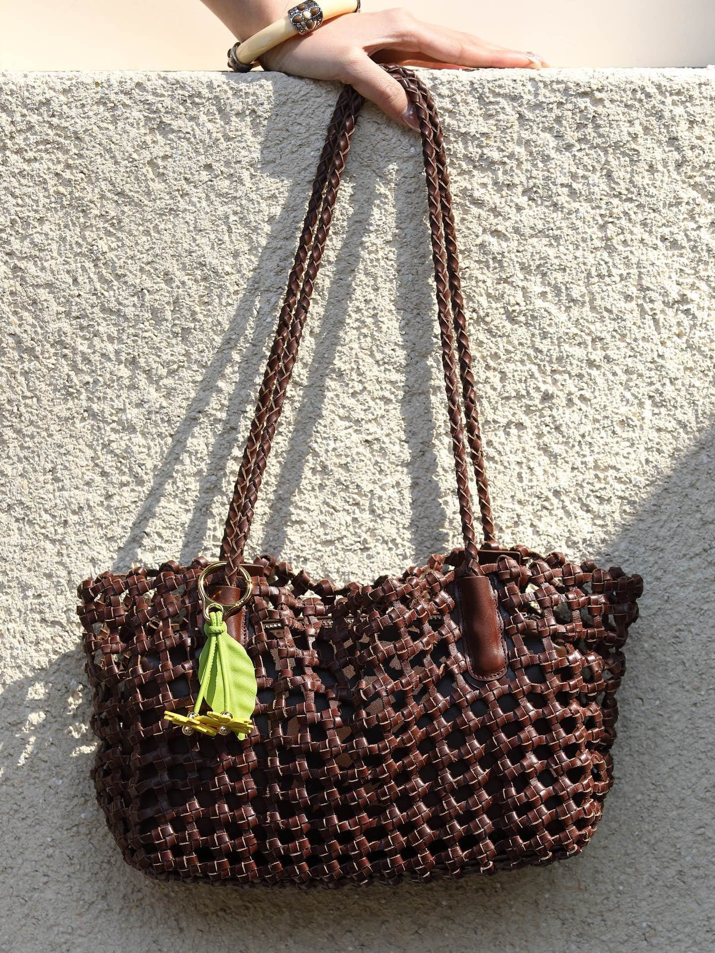 Vegetable Tanning Cowhide Hollow Design Woven Genuine Bags