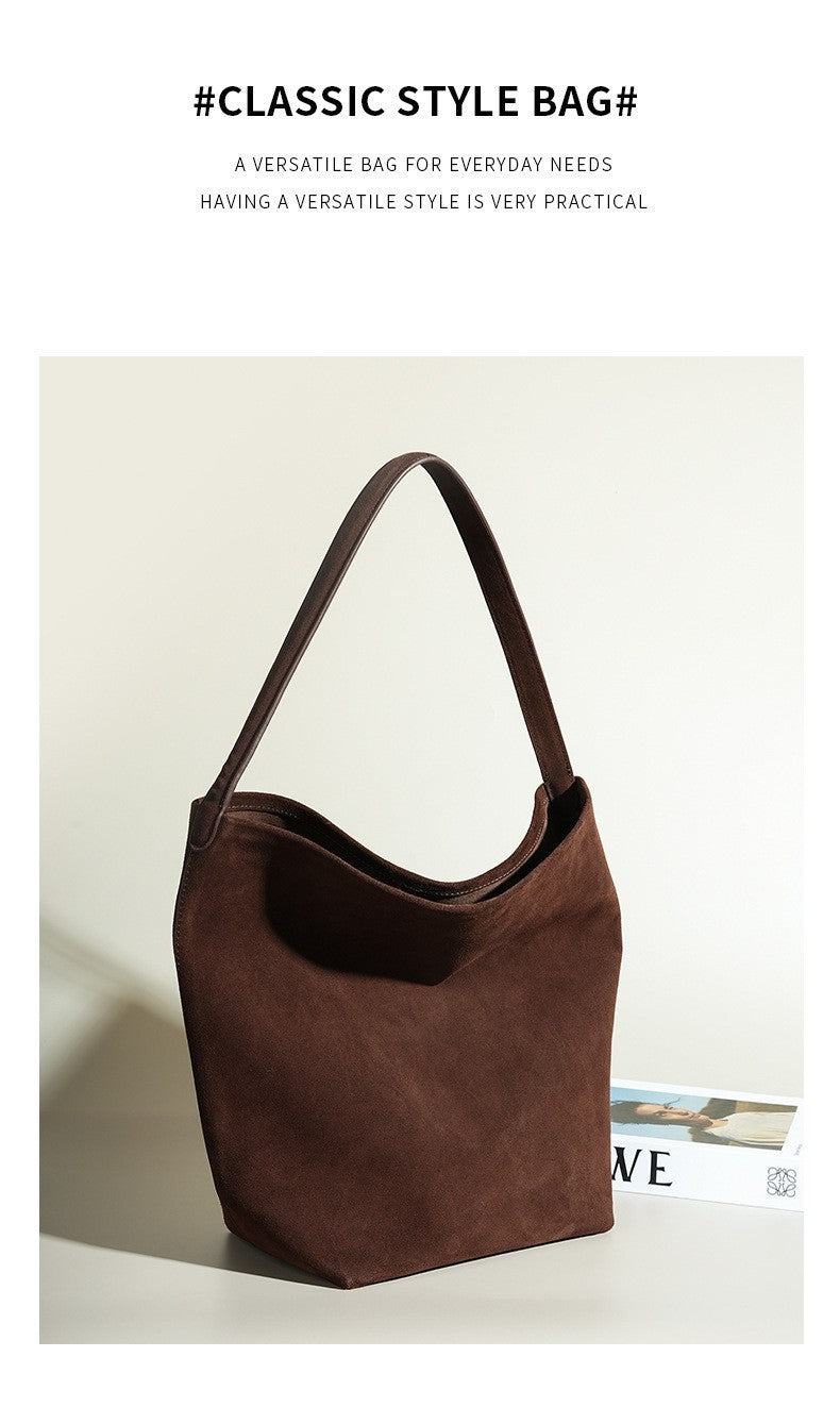 First Layer Cowhide Genuine Leather High-grade Fashion Commuting Bucket Bag