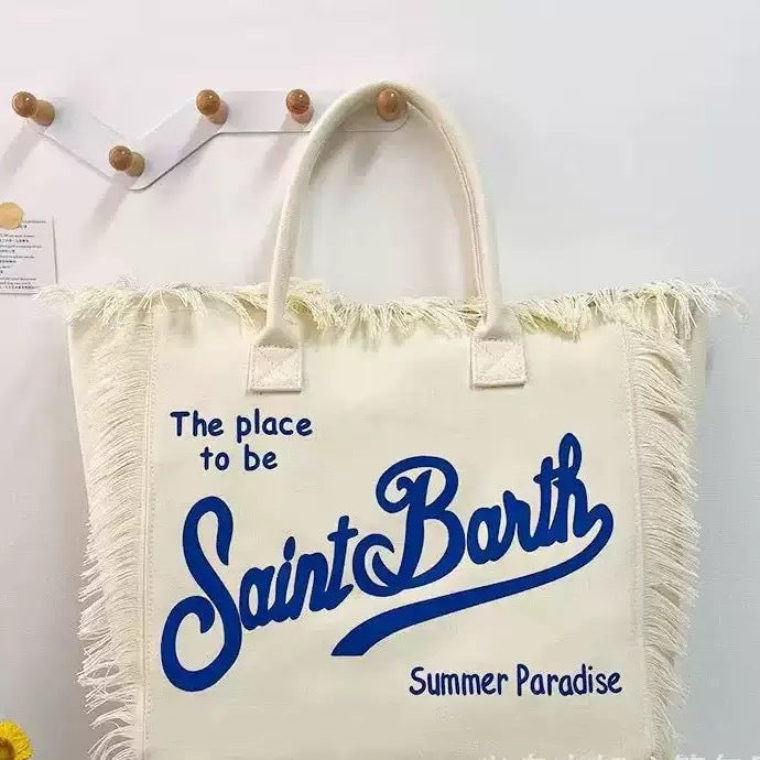 Beach Letters Large Capacity Commuter Handmade Tassel Tote Bag