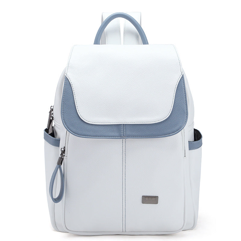 Soft Leather Large Capacity Contrast Color Women's Backpack
