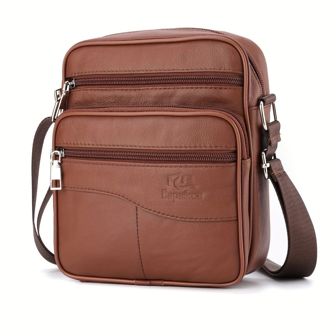 Men's Large Capacity Cowhide Leather Vertical High Men's Messenger Bag