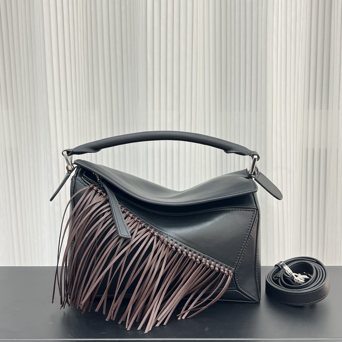 Cowhide Vintage Tassel Geometric High Fashion Small Square Bags