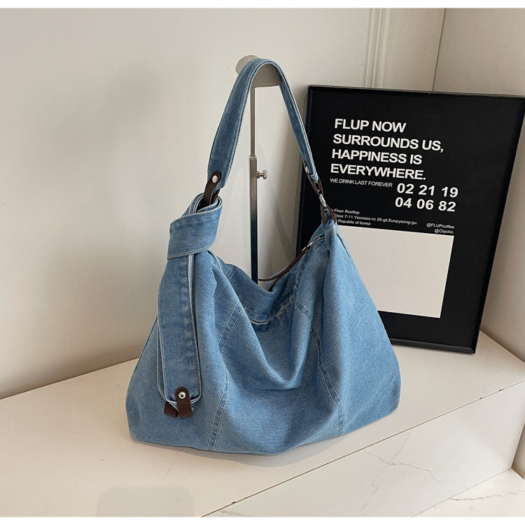 High-grade Washed Denim Style Simple Fashion Solid Shoulder Bags