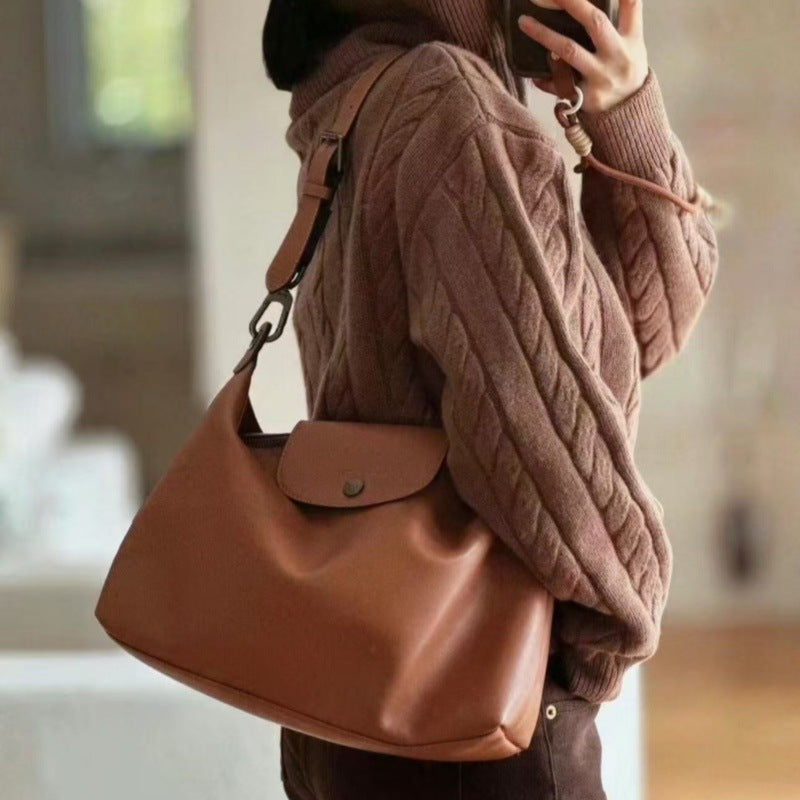 Dragon Inlaid Large Capacity Totes Commuter Soft Leather Handbags