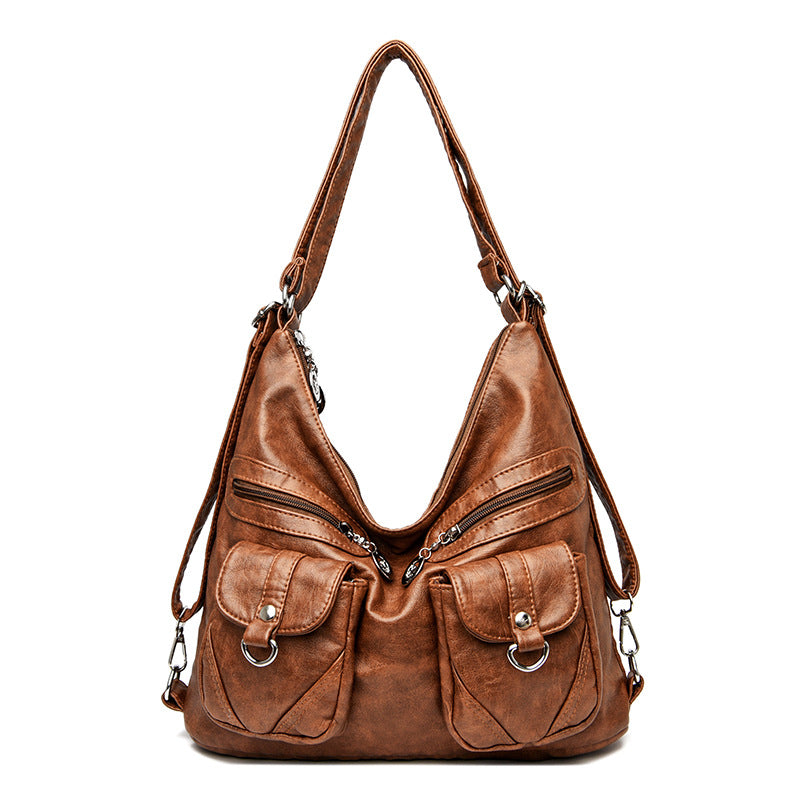 Women's Female Lady Soft Leather Simple Backpacks