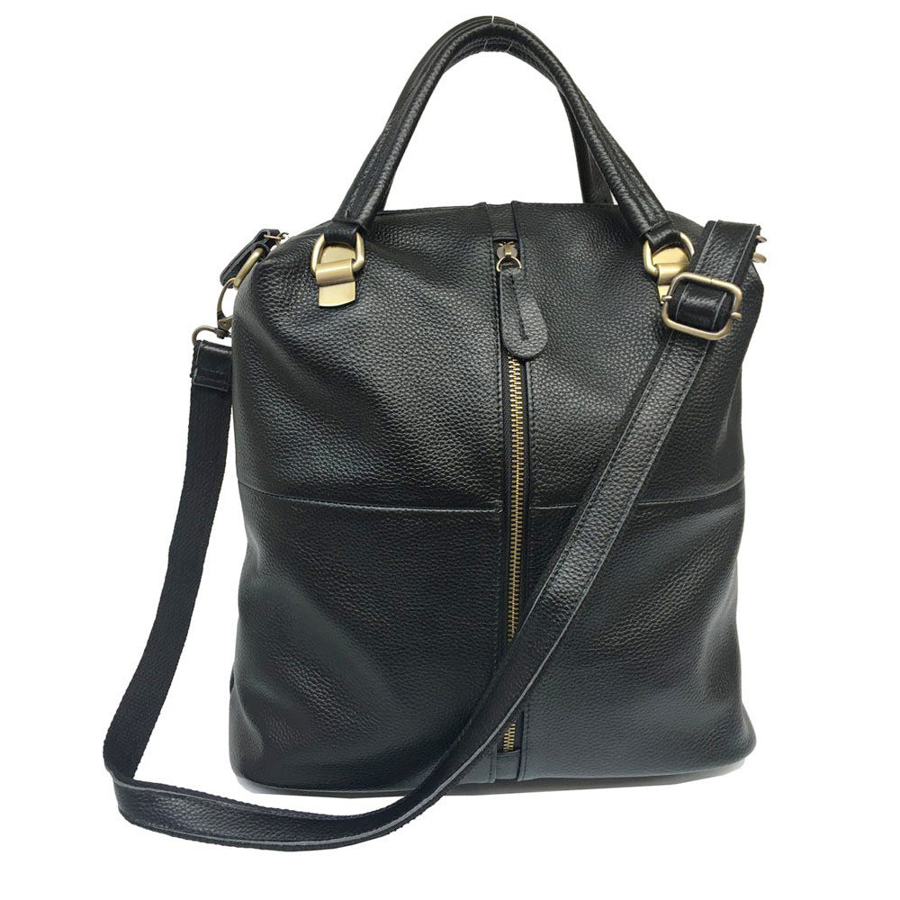 Women's Leather Black First Layer Cowhide Trendy Fashion Joker Women's Backpack