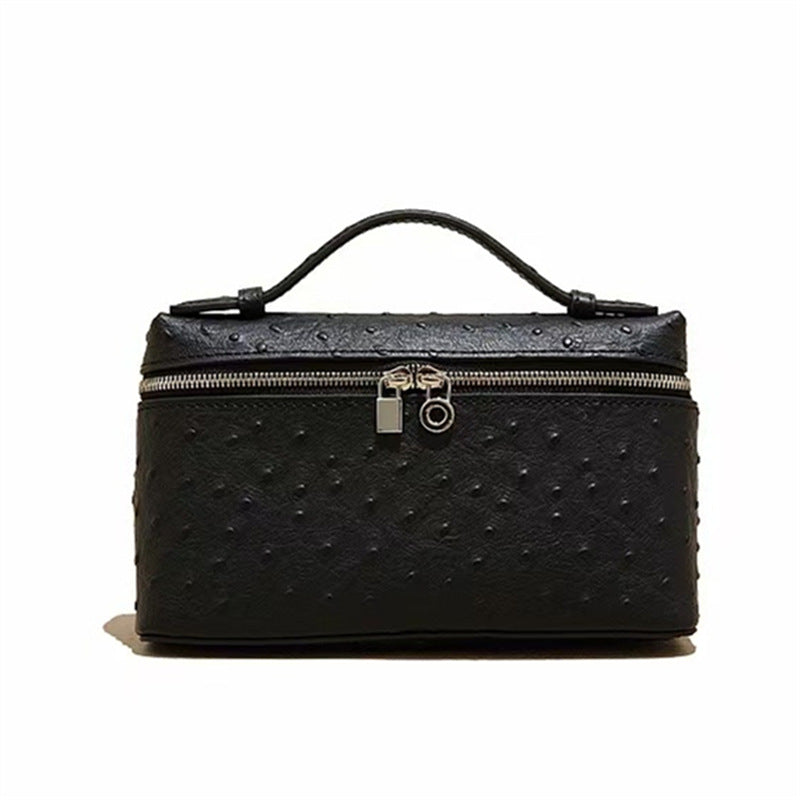 Ostrich Grain Lunch Box Vintage Upscale Women's Messenger Bag