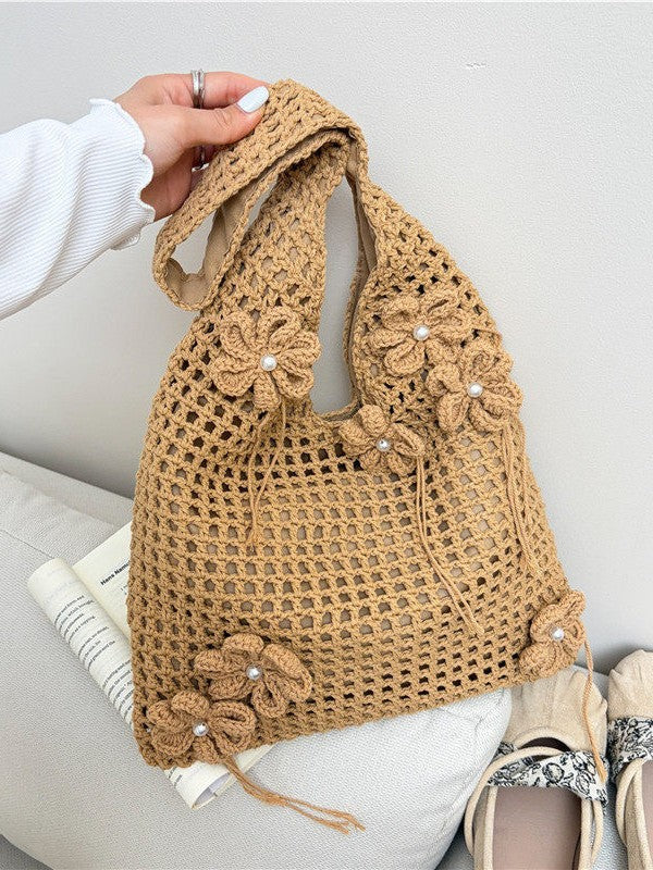 Knitted Hollow Beach Large Capacity Woven Western Shoulder Bags