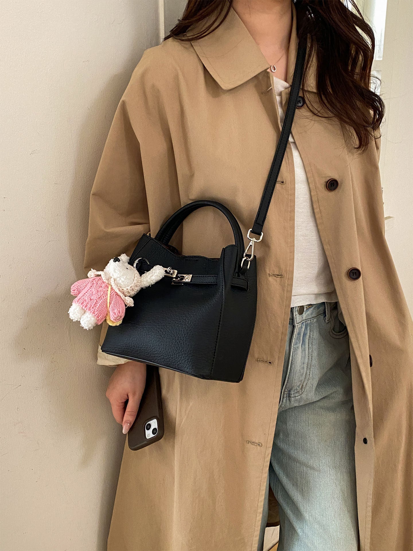 Women's Korean Style Lychee Pattern Commuter Niche Fashion Bags